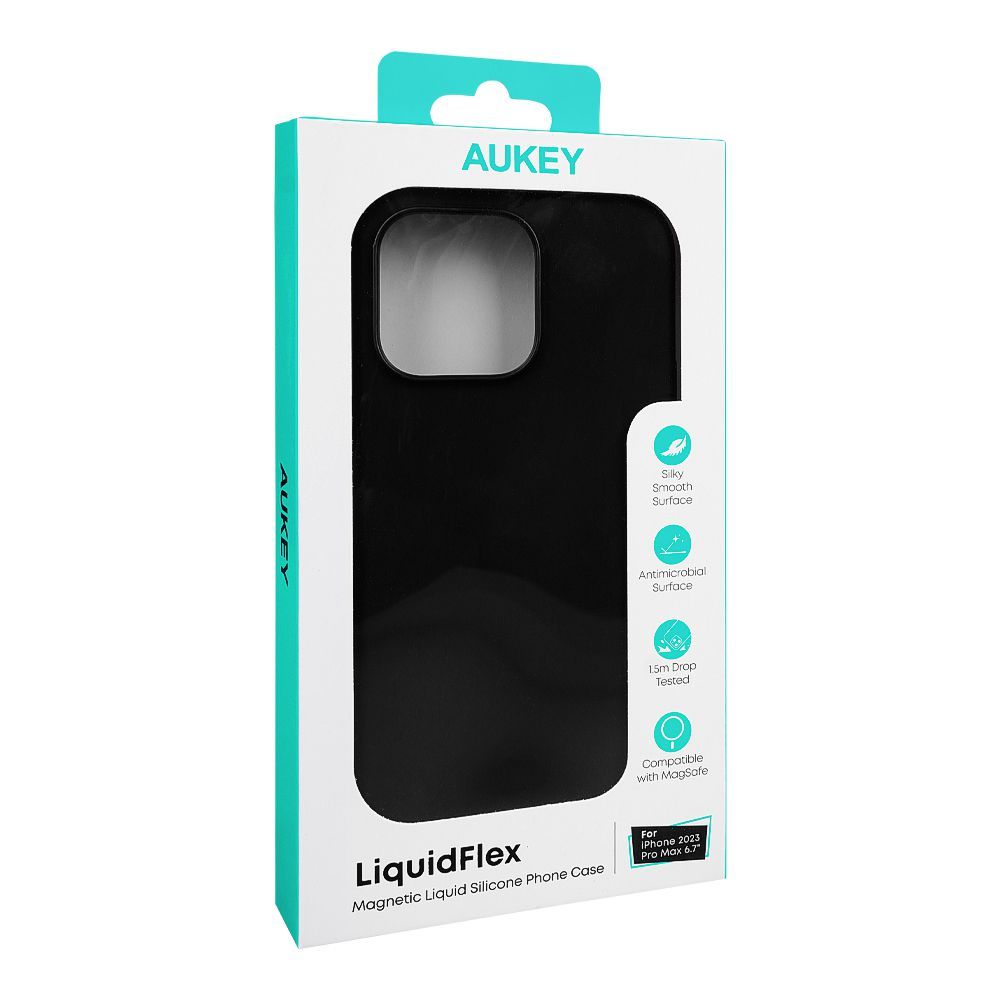 Aukey Liquid Flex Magnetic Liquid Silicone Phone Case, Black, For iPhone 2023 Pro Max 6.7", PC-GJ10D