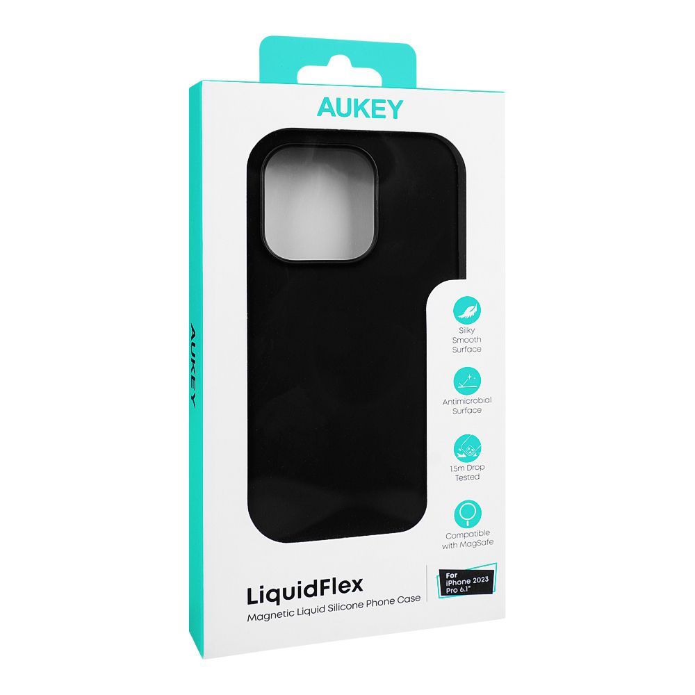 Aukey Liquid Flex Magnetic Liquid Silicone Phone Case, Black, For iPhone 2023 Pro 6.1", PC-GJ10C