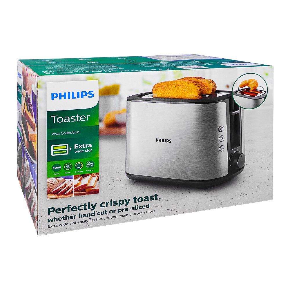 Philips Viva Collection Toaster, Extra Wide Slot, 950W, 8 Settings, Reheat, HD-2650/91