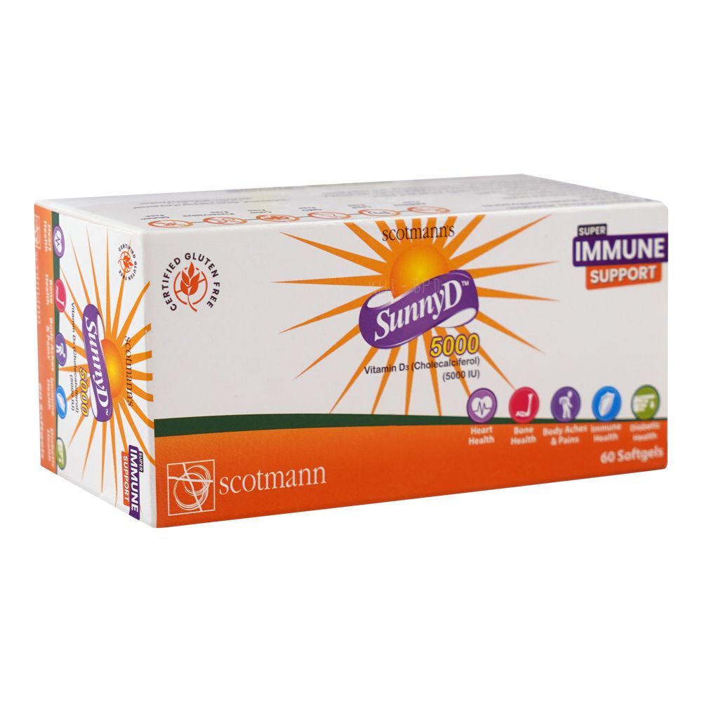 Scotmann Pharmaceuticals Sunnyd 5000 Vitamin D3 Softgels, Gluten Free, 30-Pack