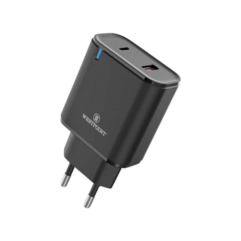 West Point QC3.0+PD20W USB-A+USB-C Wall Charger With LED Light, Black, WP-05