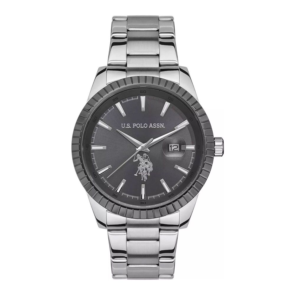 U.S. Polo Assn. Men's Metallic Chain Round Dial Analog Wrist Watch, Gun, USPA1042-06