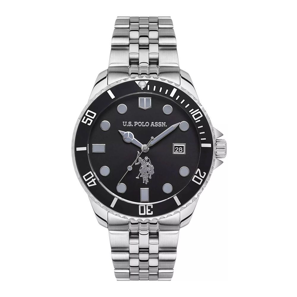 U.S. Polo Assn. Men's Metallic Chain Round Dial Analog Wrist Watch, Black, USPA1048-02