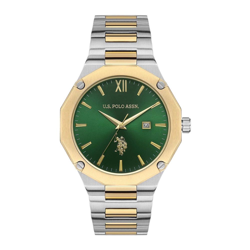 U.S. Polo Assn. Men's Metallic Chain Round Dial Analog Watch, Green, USPA1056-04
