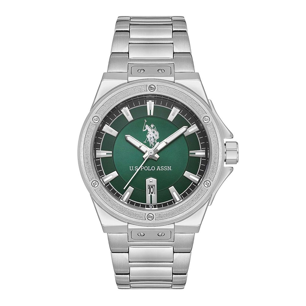 U.S. Polo Assn. Men's Metallic Chain Round Dial Analog Watch, Green, USPA1060-02