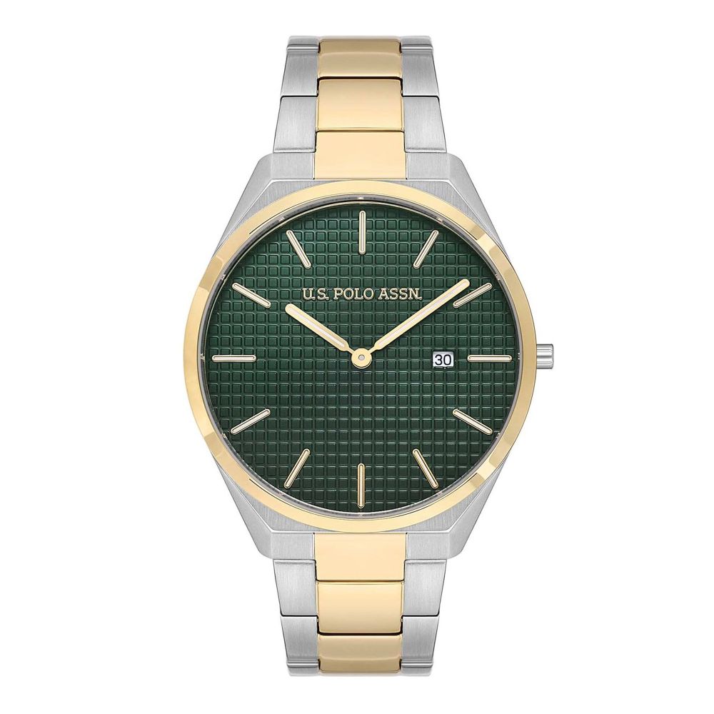 U.S. Polo Assn. Men's Metallic Chain Round Dial Analog Watch, Green, USPA1081-04