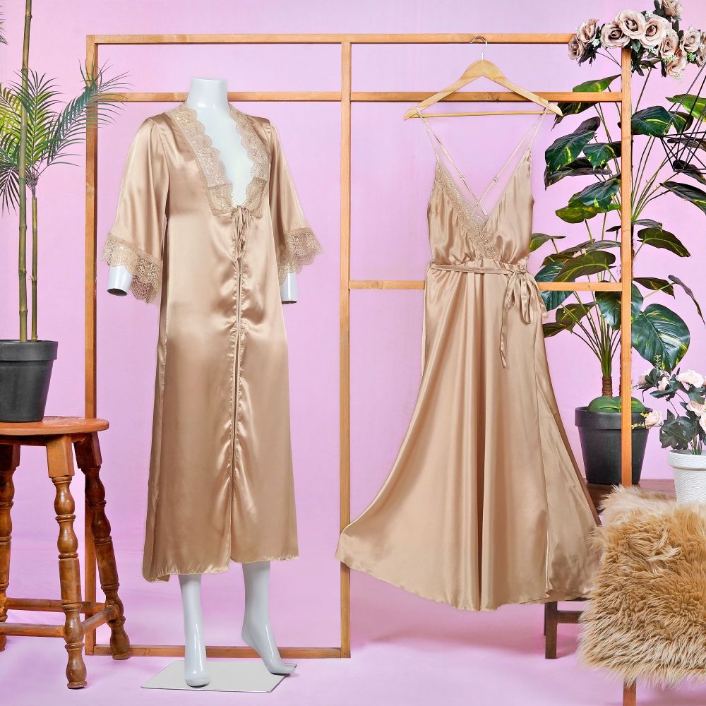 Moon Girl 2-Piece Nightdress With Long Nighty and Ankle Length Robe, Skin, 500