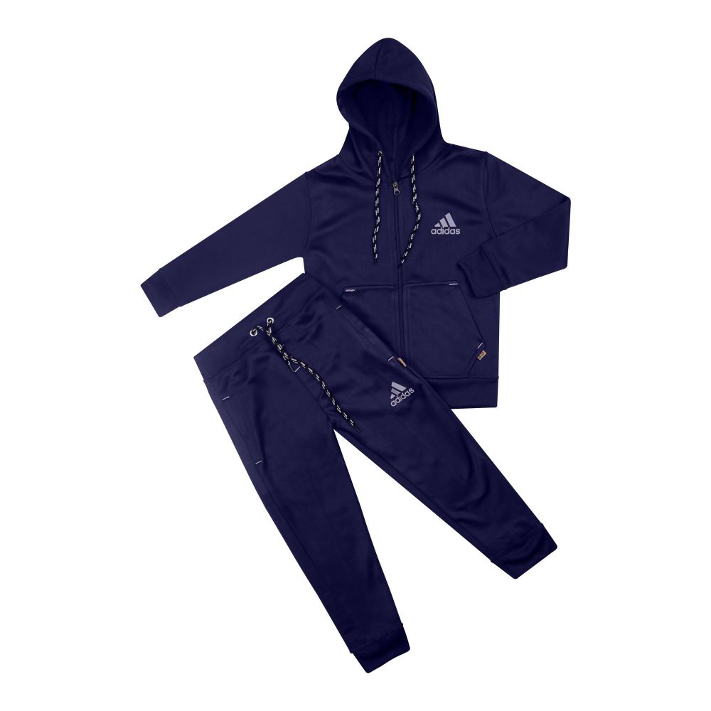 Men's Fleece Tracksuit, Zipper Hoodie and Trouser, Blue, AD