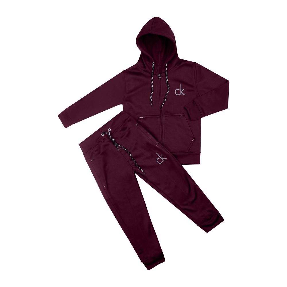 Men's Fleece Tracksuit, Zipper Hoodie and Trouser, Maroon, CK