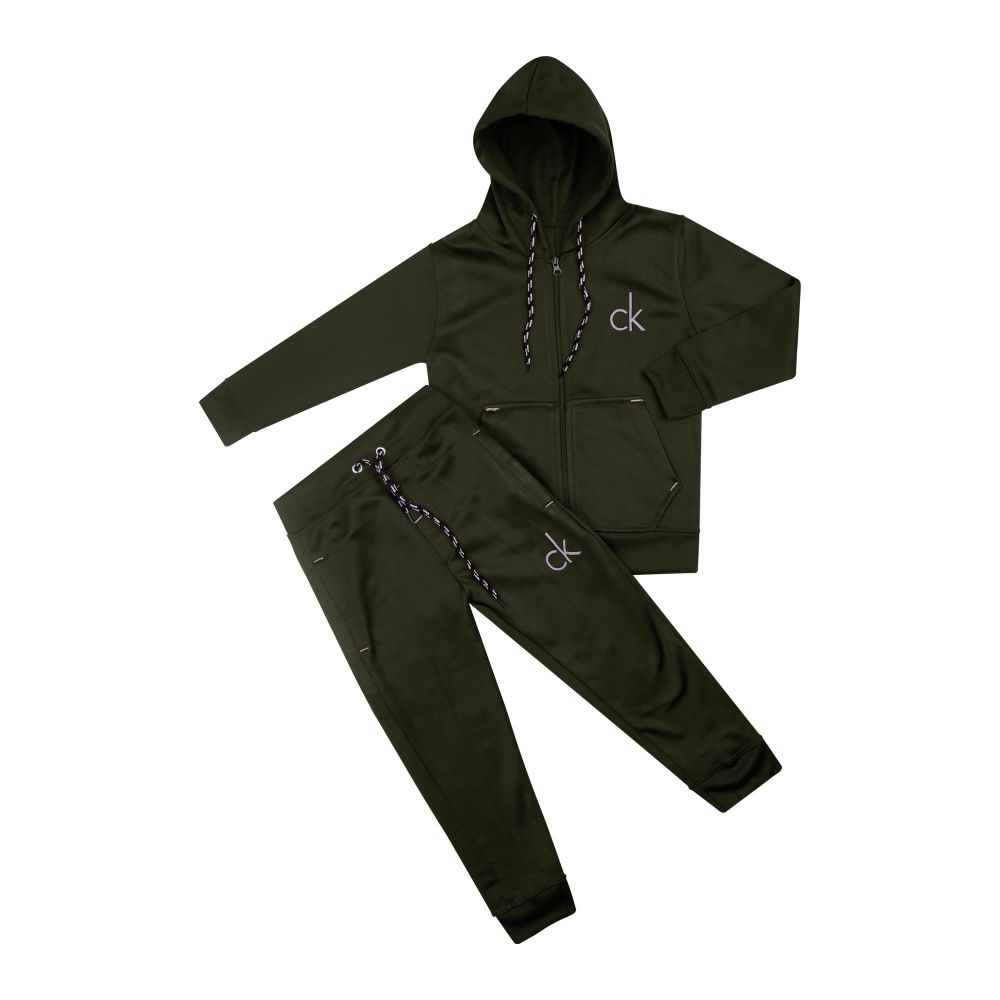 Men's Fleece Tracksuit, Zipper Hoodie and Trouser, Dark Green, CK