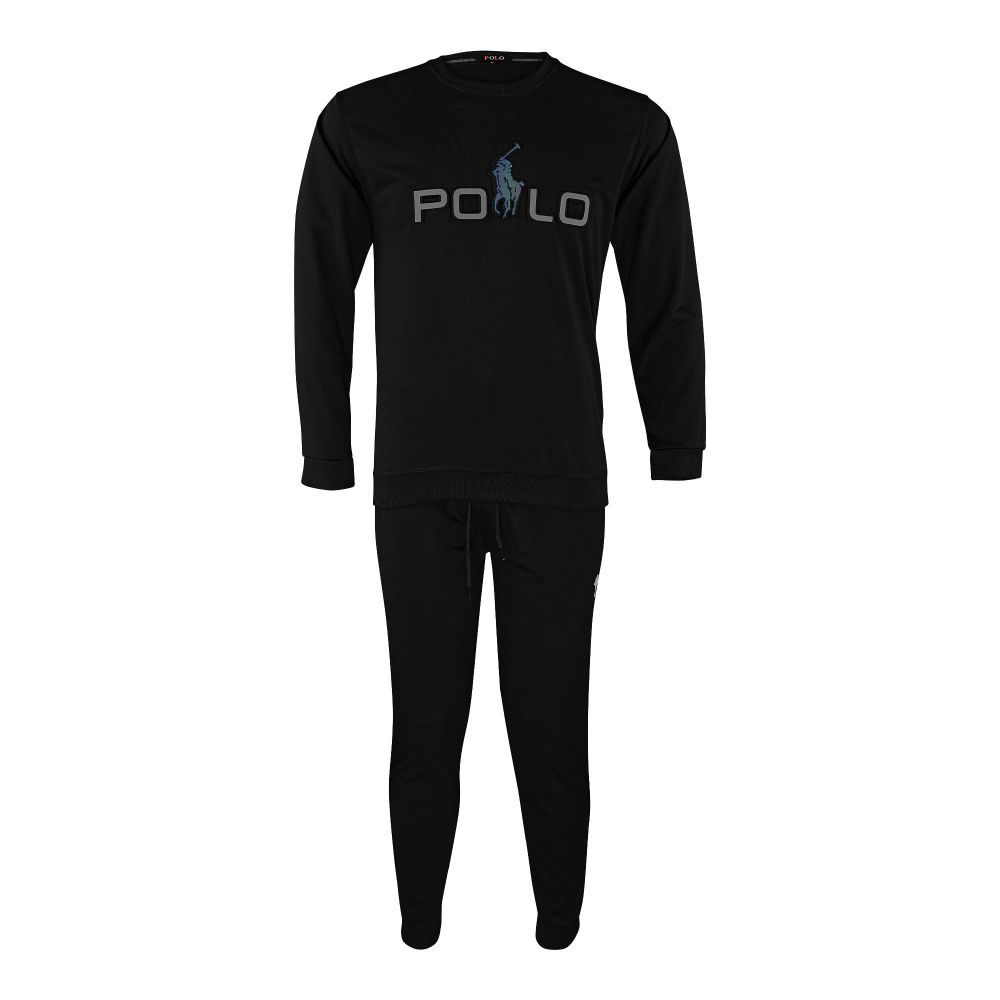 Men's Polo Tracksuit, Sweatshirt and Trouser, Black