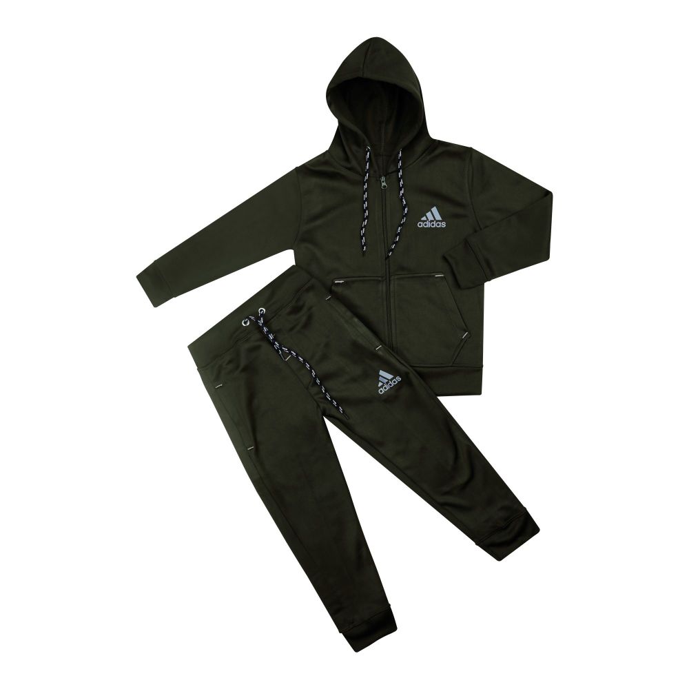 Men's Fleece Tracksuit, Zipper Hoodie and Trouser, Green, AD