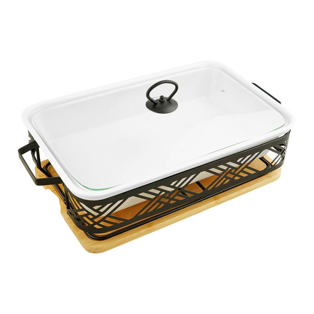 Brilliant 15" Rectangular Casserole Serving Dish With Candle Stand/Rack - Buffet Food Warmer, BR1123