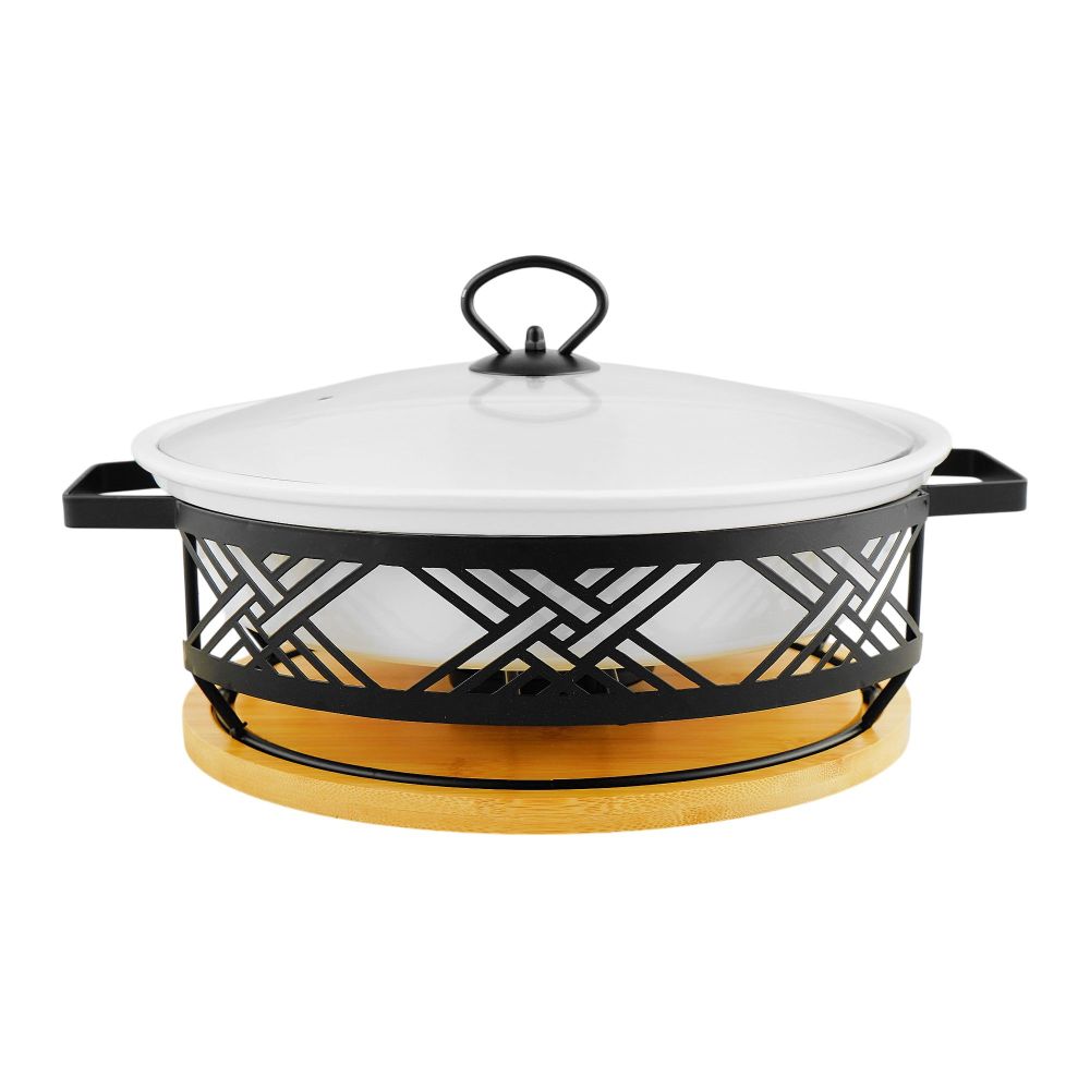 Brilliant 12" Round Casserole Serving Dish With Candle Stand/Rack - Buffet Food Warmer, BR1126