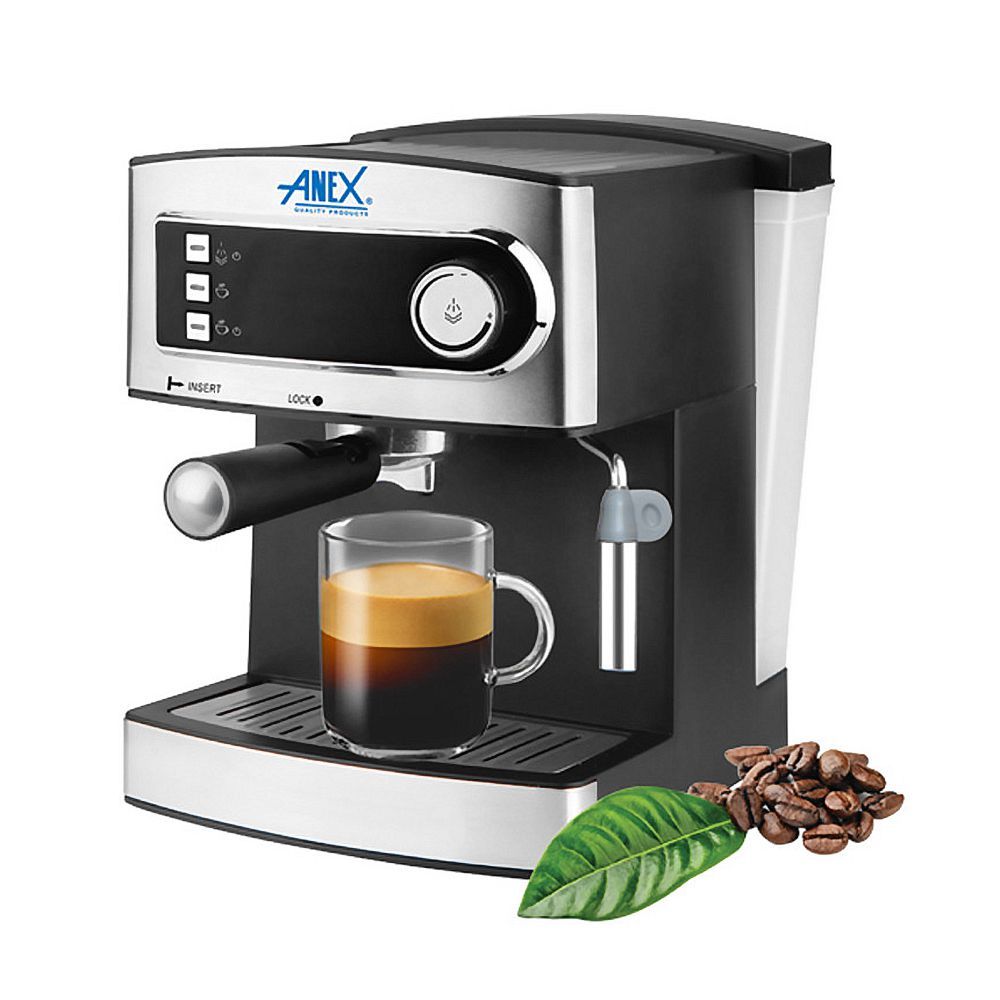 Anex Deluxe Espresso Coffee Maker, 850W, 1600ml Water Tank, Black & Silver, AG-826