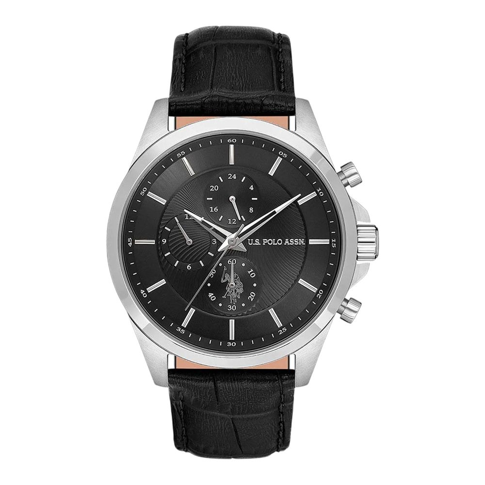 U.S. Polo Assn Men's Round Dial Chronograph Wrist Watch With Band Strap, Black, USPA1094-05