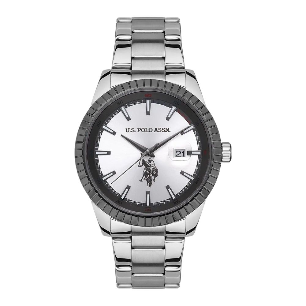 U.S. Polo Assn Men's Round Dial Analog Watch with Chain Strap, Silver Tone, USPA1042-02