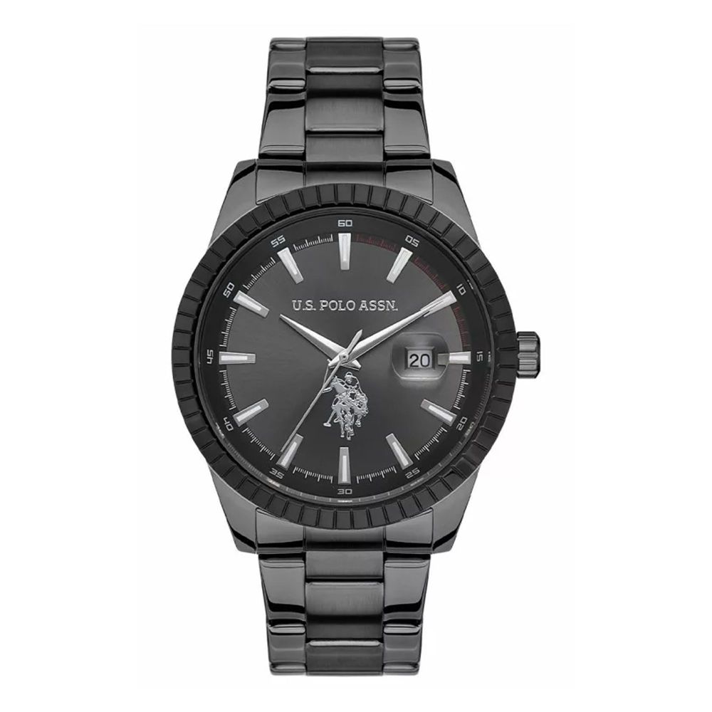 U.S. Polo Assn Men's Round Dial Analog Watch With Chain Strap, Grey, USPA1042-04