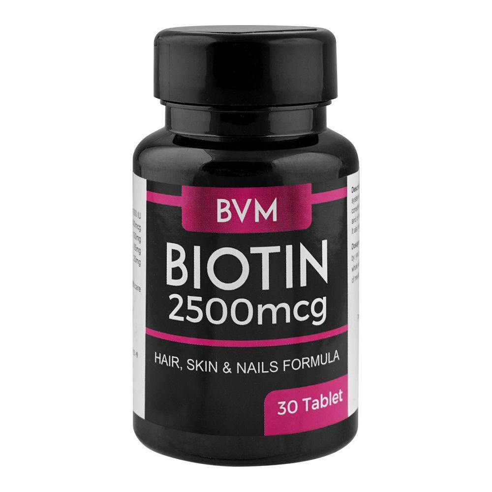 Biotin 2500mcg Hair, Skin & Nails Support Supplement, Bottle (30 Tablets)