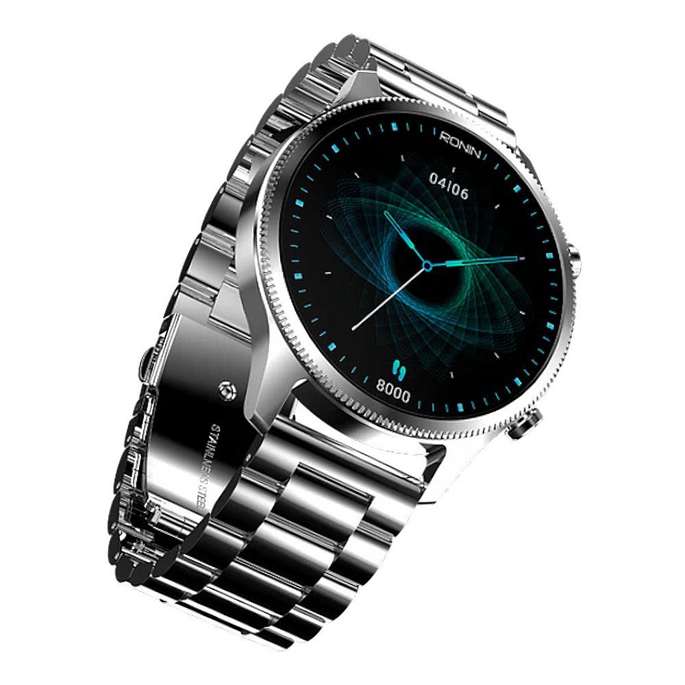 Ronin 1.43 Inch Amoled Display Luxe Smart Watch, 300mAh Battery, Bluetooth Calling, Glossy Silver, R-010