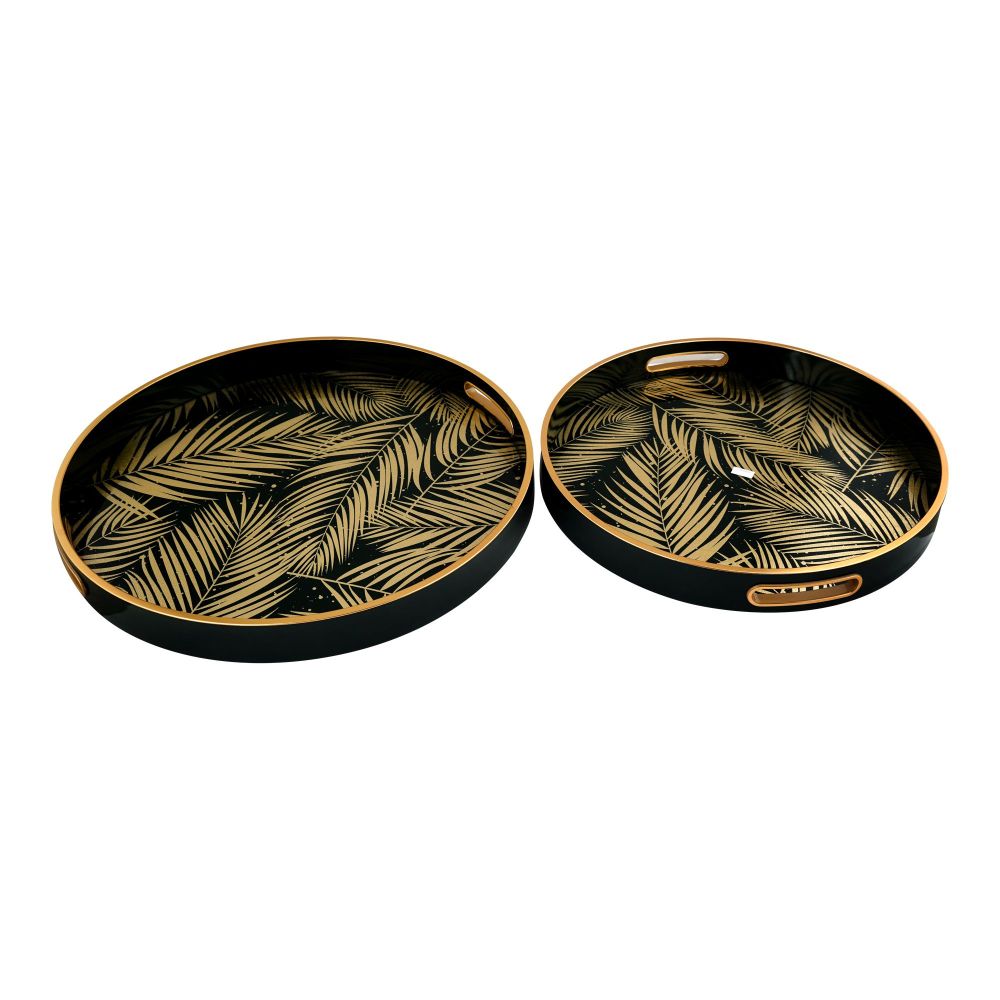Bhoja Wood + Glass Tray Set, 14051, 2-Pack