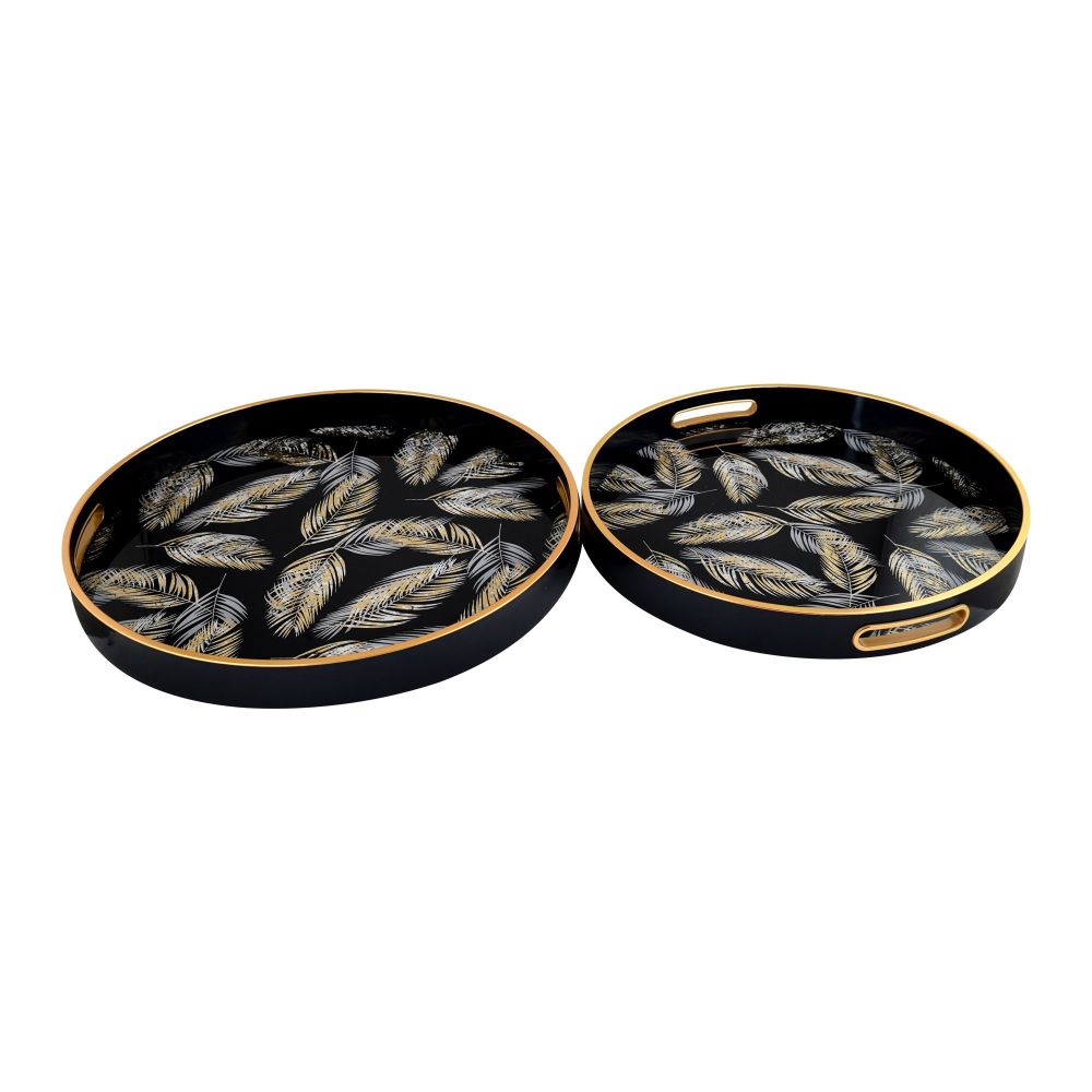 Bhoja Wood + Glass Tray Set, 14053, 2-Pack