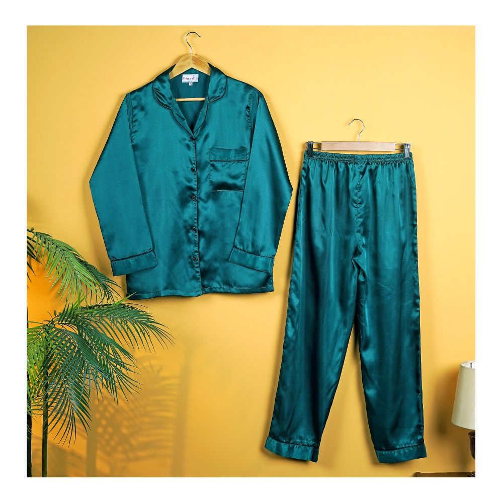 Studio By ARJ Women's Silk Satin Pajama Set Night Suit, Green, VL-Gorgeous-GRN