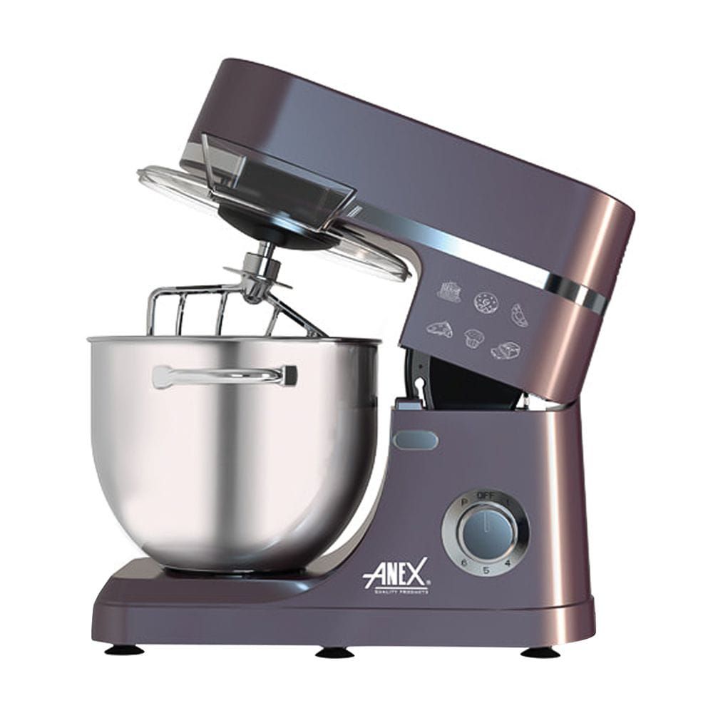 Anex Deluxe Stand Mixer, 1500W, 7 Liter Stainless Steel Bowl, Black, AG-820