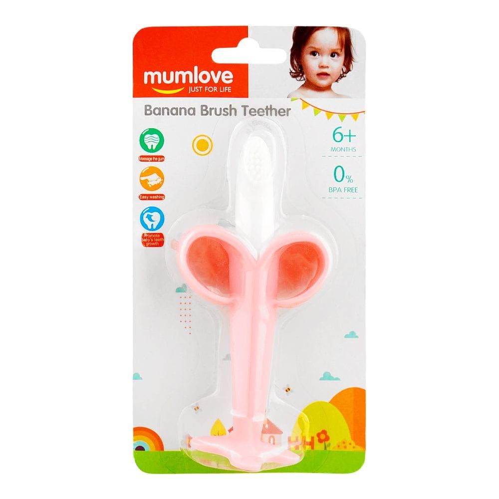 Mum Love Banana Brush Teether, BPA Free, For 6+ Months, Pink, A004