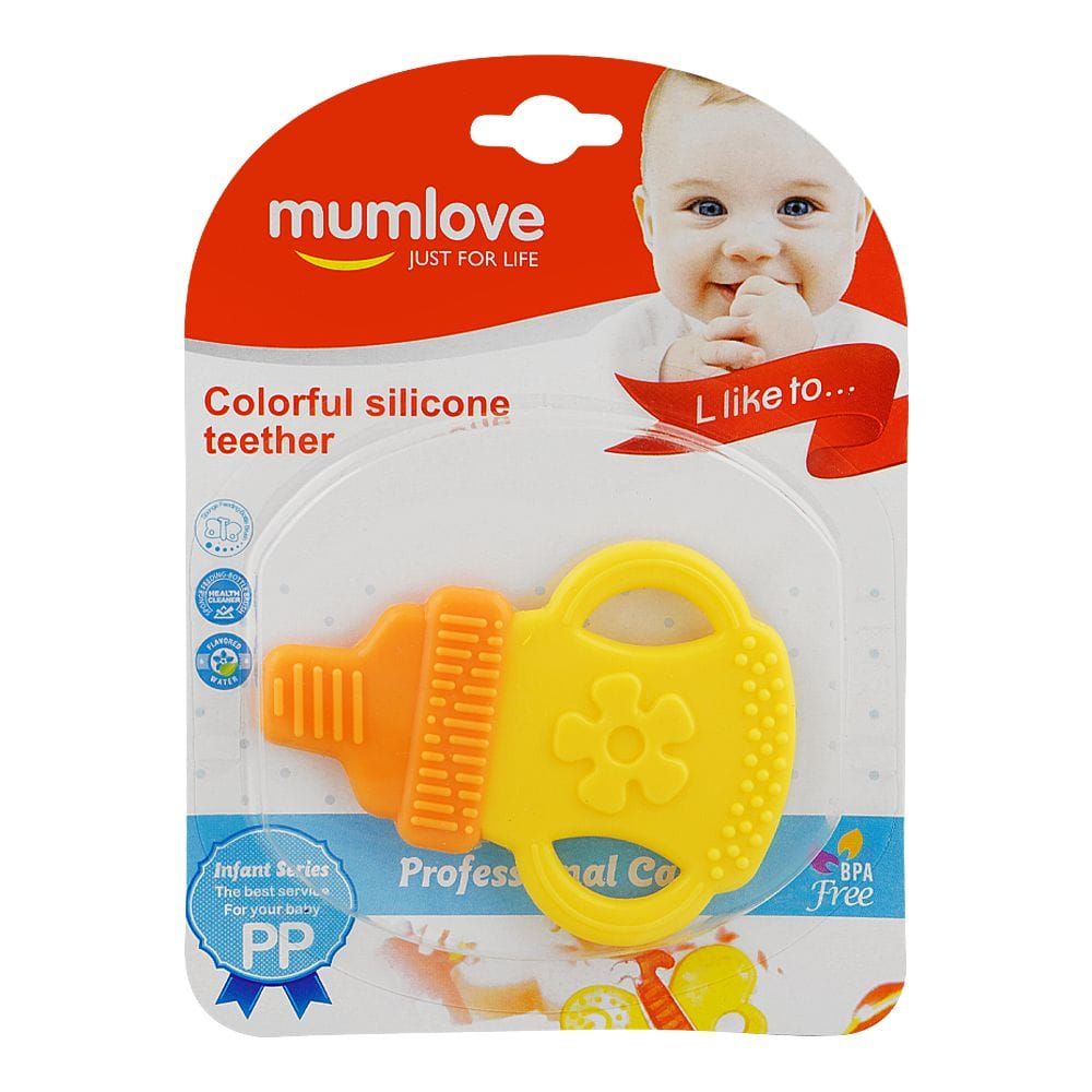 Mum Love Feeder Bottle Colorful Silicone Teether, Yellow, A6125