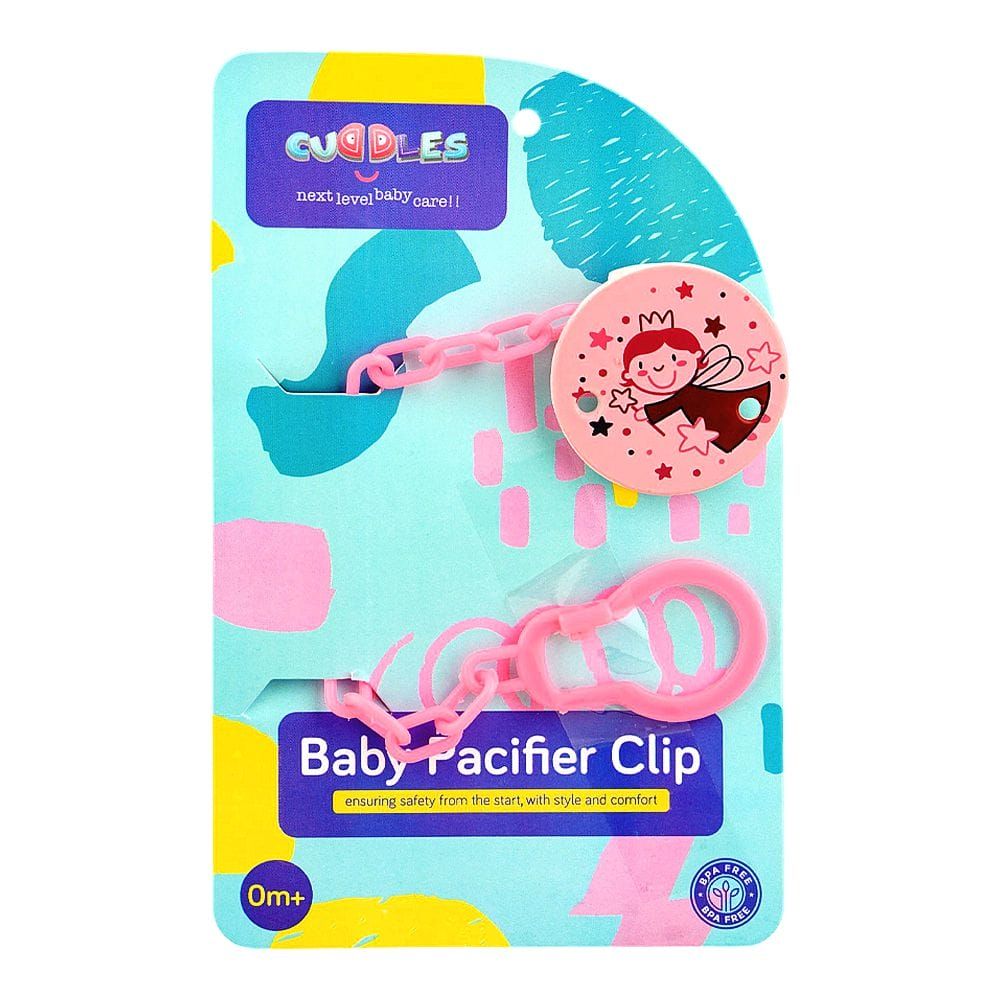 Cuddles Baby Pacifier Clip, BPA Free, For 0+ Months, Pink