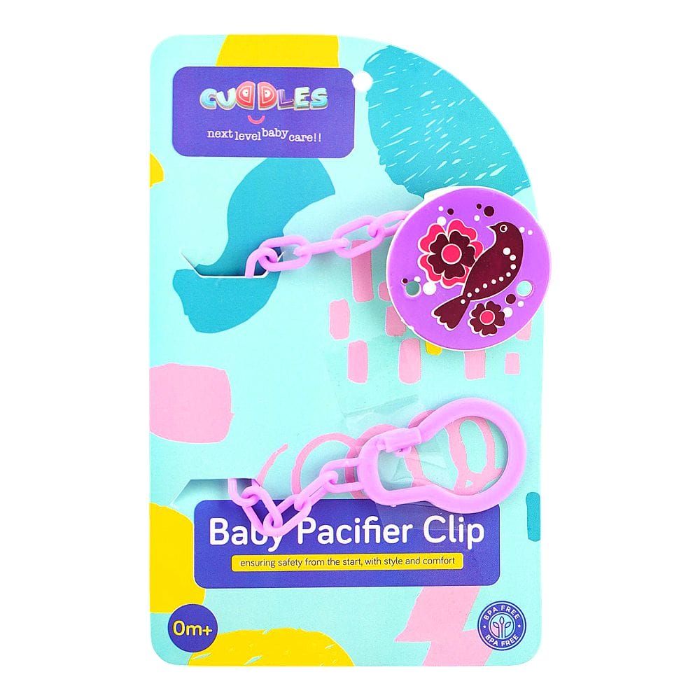 Cuddles Baby Pacifier Clip, BPA Free, For 0+ Months, Purple