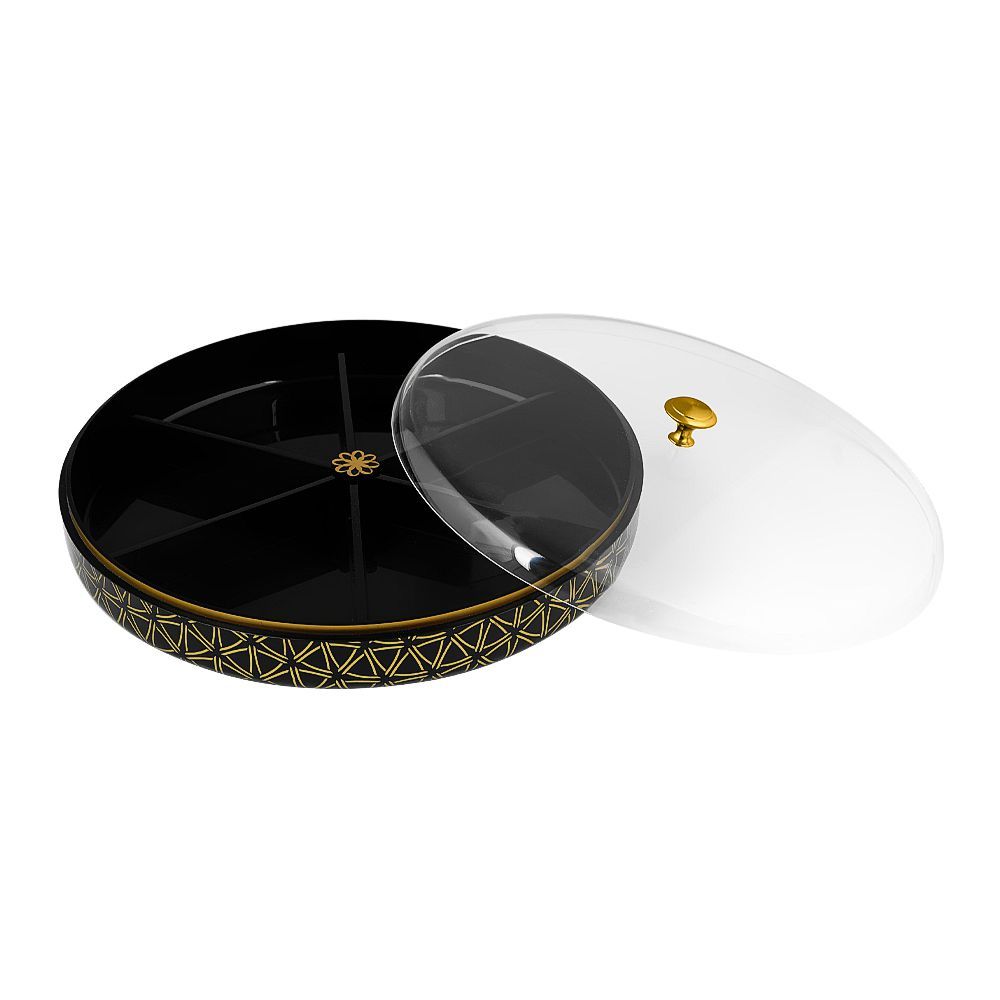 Urban Trends Khaas Daan Serving Tray with Lid, 6 Compartments, Large, Black