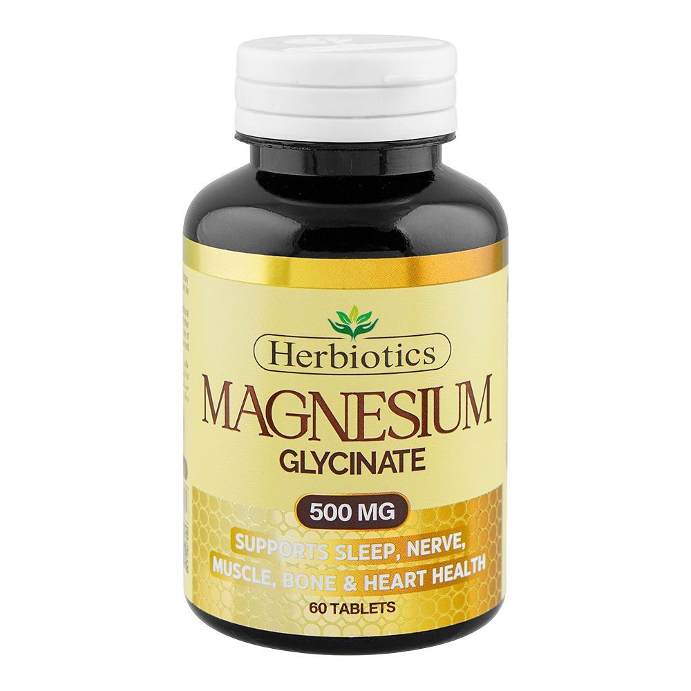 Herbiotics Magnesium Glycinate Supplement 500mg, Bottle (60 Tablets)