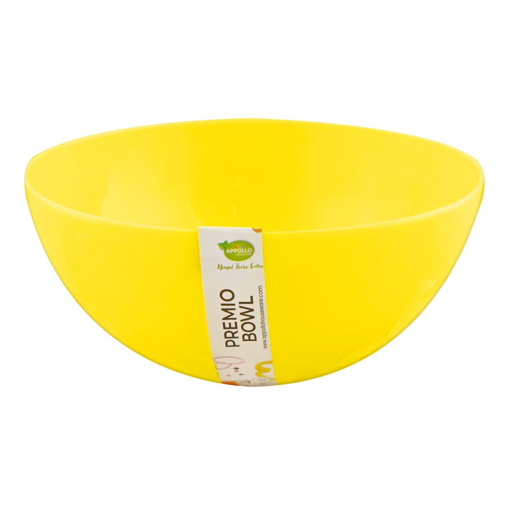 Appollo Plastic Premio Bowl, Medium, Yellow, 7.48 x 7.48 x 3.35 inches