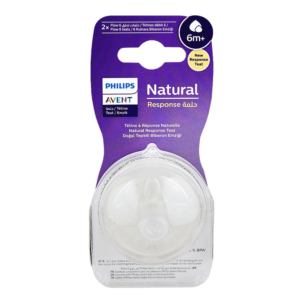 Philips Avent Natural Response Baby Bottle Nipples Flow 6 Teat, BPA Free, 6+ Months, 2-Pack, SCF966/02