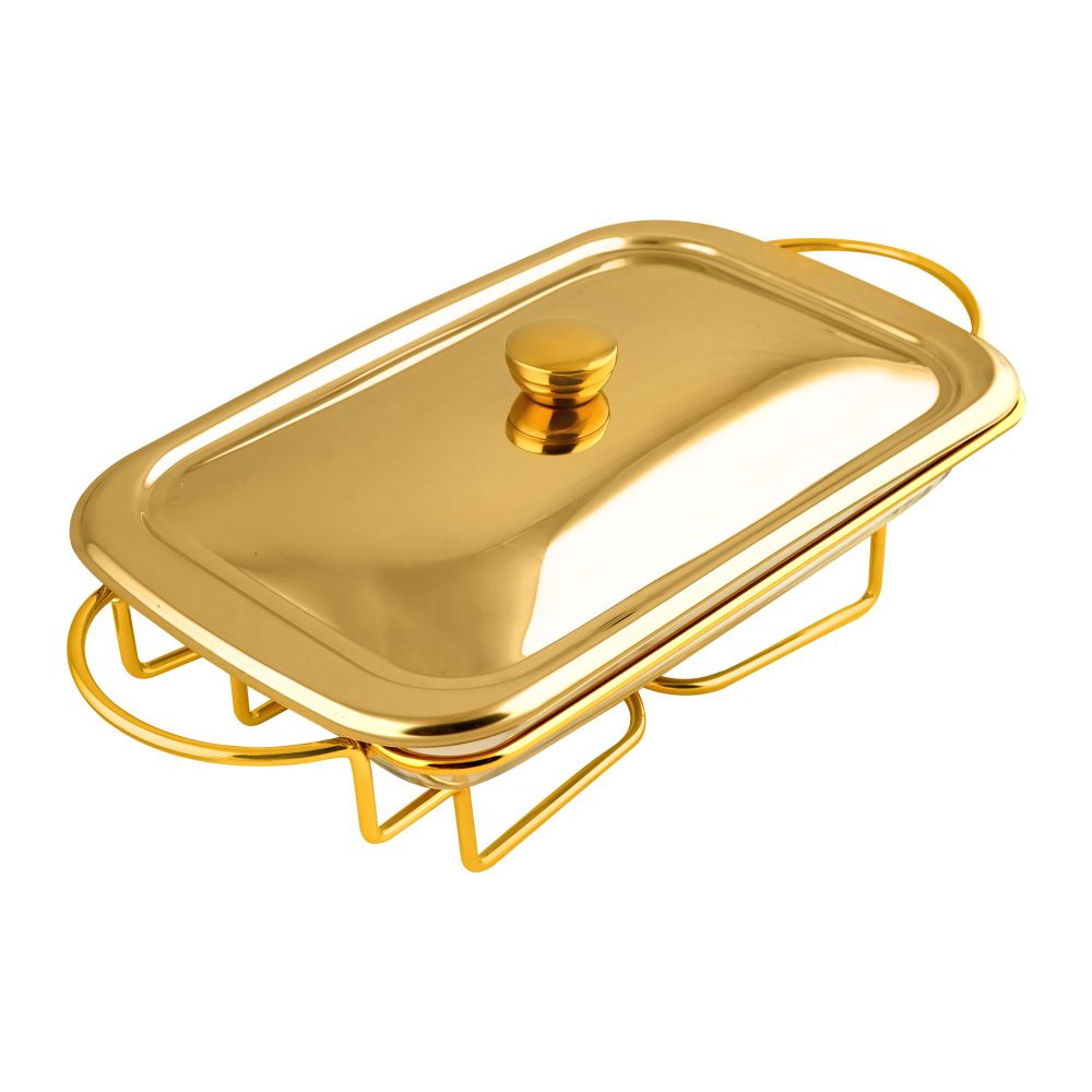 Bhoja Stainless Steel Rectangular Burner Dish, Golden, 2 Liters, GSY-005