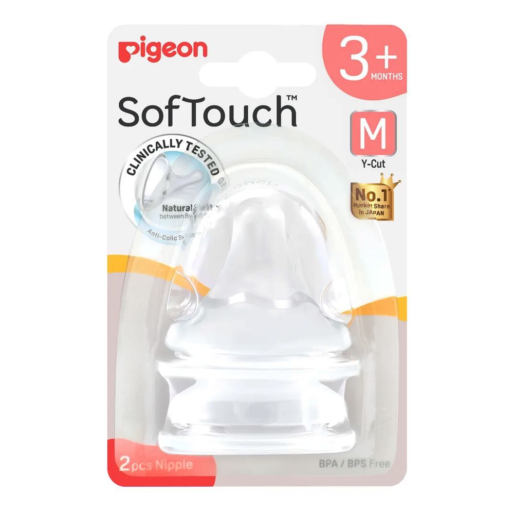 Pigeon SofTouch Nipples, M Y-Cut, For 3+ Months, 2-Pack, A81267