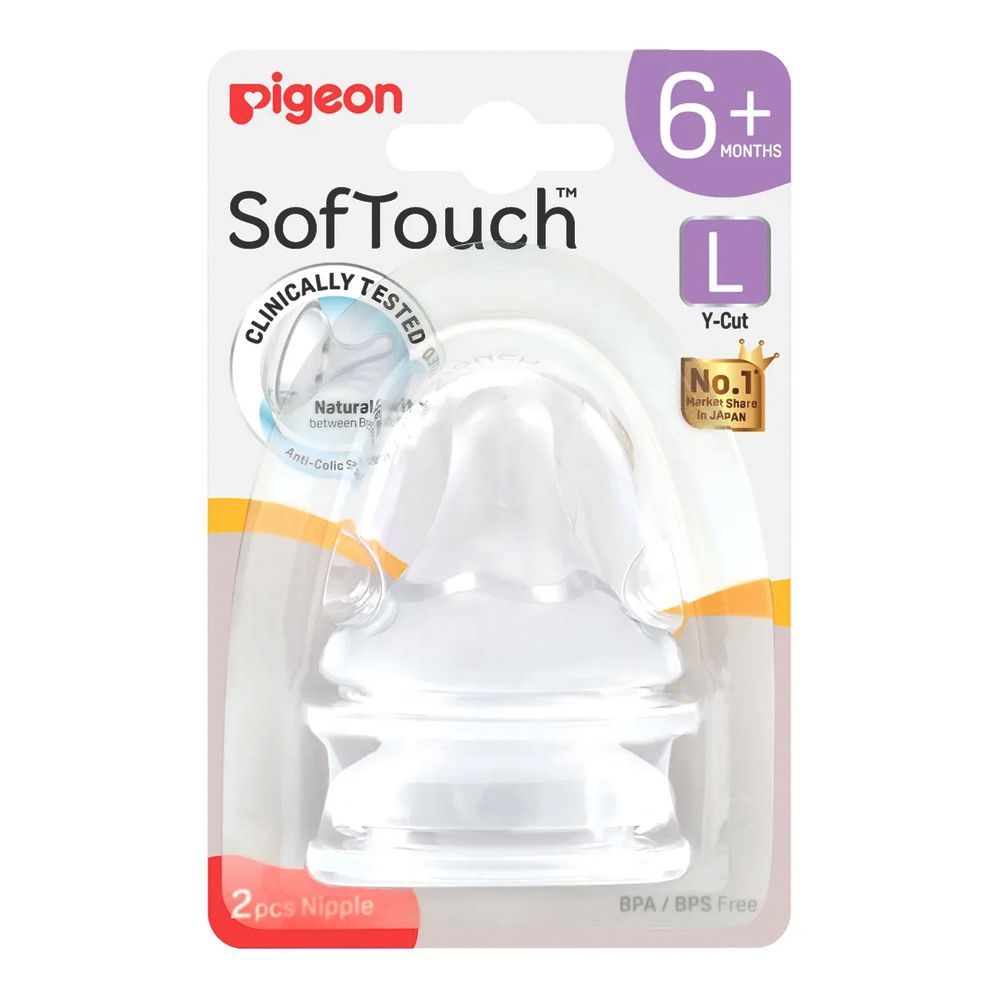 Pigeon SofTouch Nipples, L Y-Cut, For 6+ Months, 2-Pack, A81268