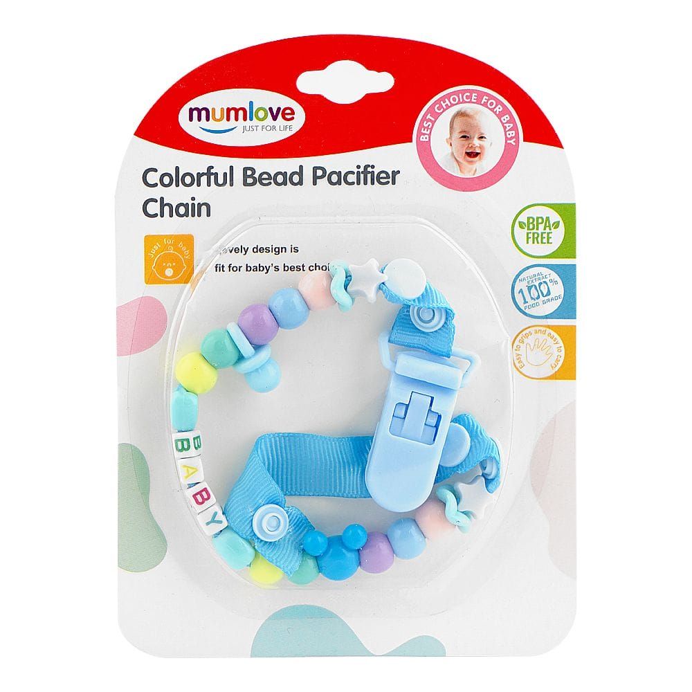 Mum Love Colorful Bead Pacifier Chain, BPA Free, Blue, PC-5