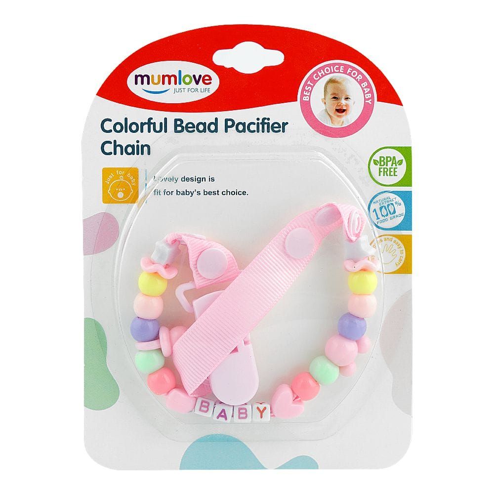 Mum Love Colorful Bead Pacifier Chain, BPA Free, Pink, PC-5
