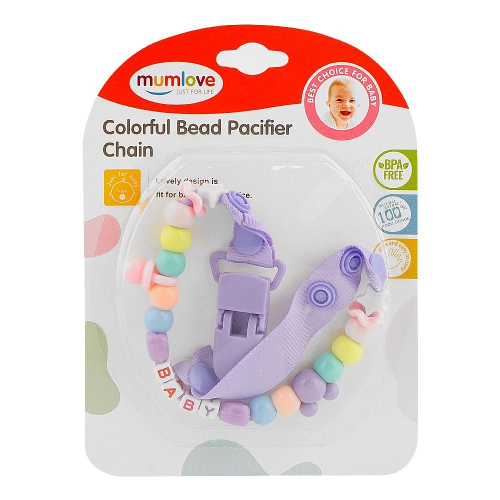 Mum Love Colorful Bead Pacifier Chain, BPA Free, Purple, PC-5