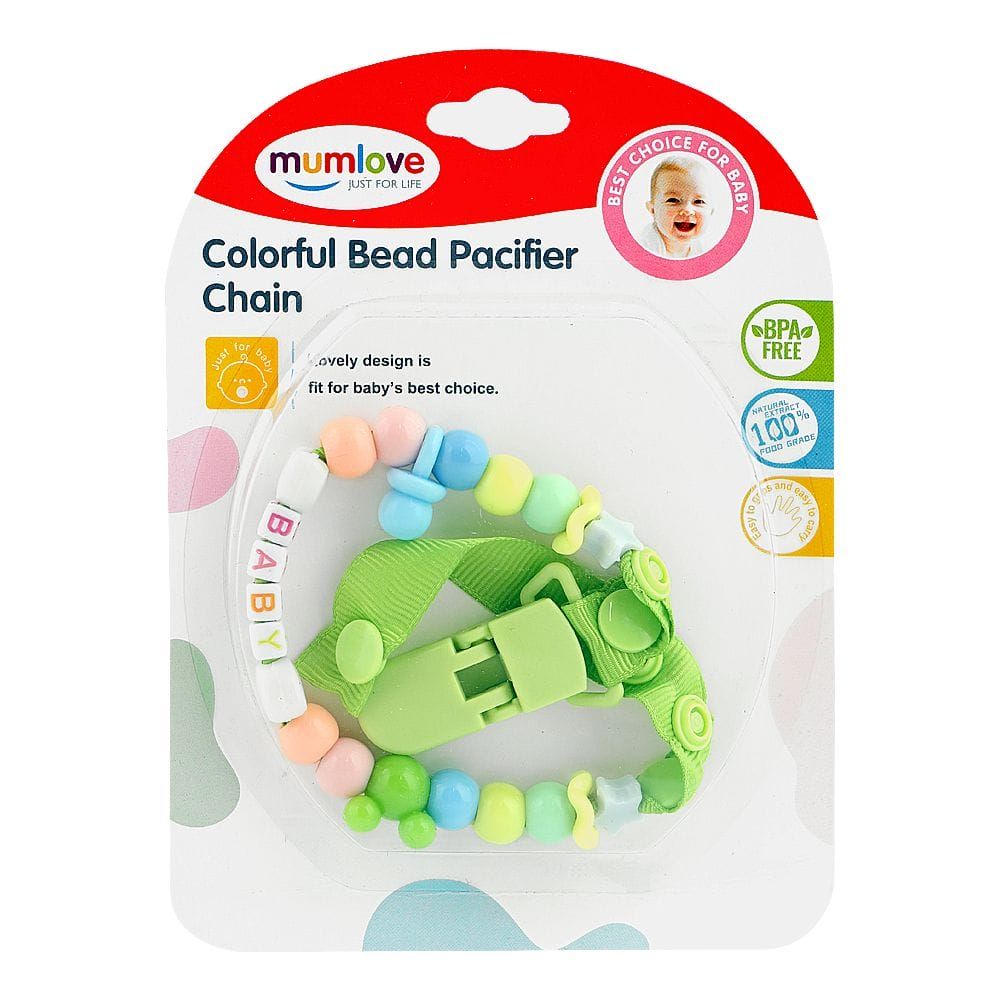 Mum Love Colorful Bead Pacifier Chain, BPA Free, Green, PC-5