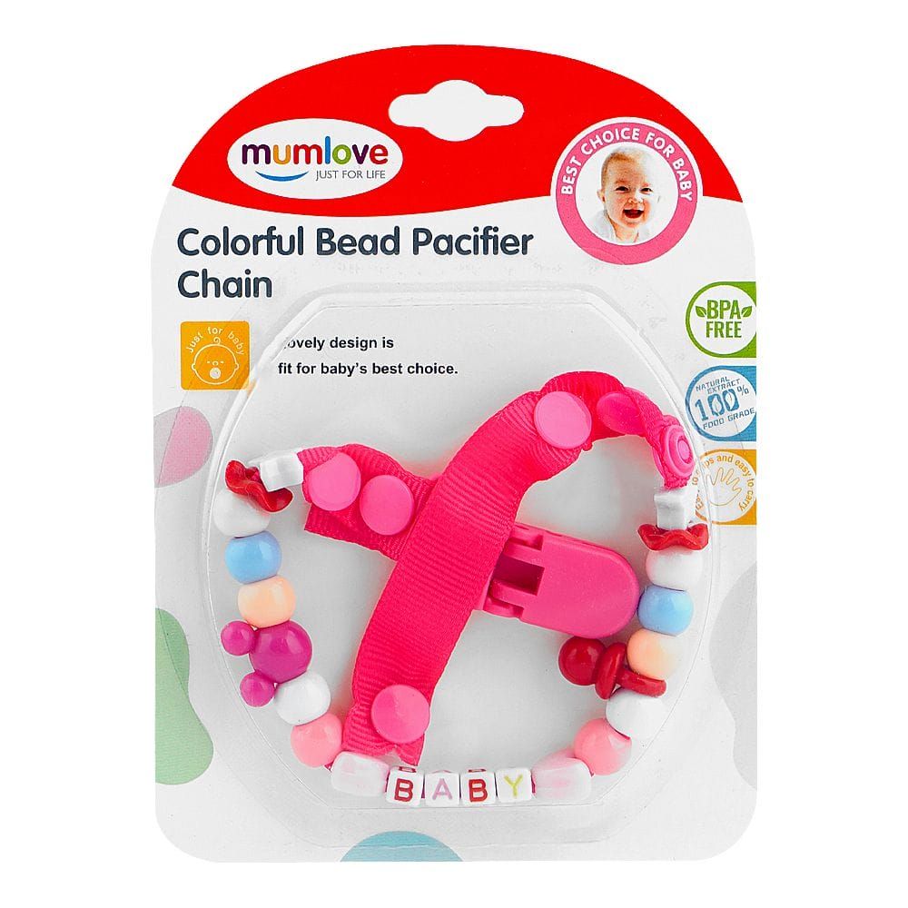Mum Love Colorful Bead Pacifier Chain, BPA Free, Red, PC-5