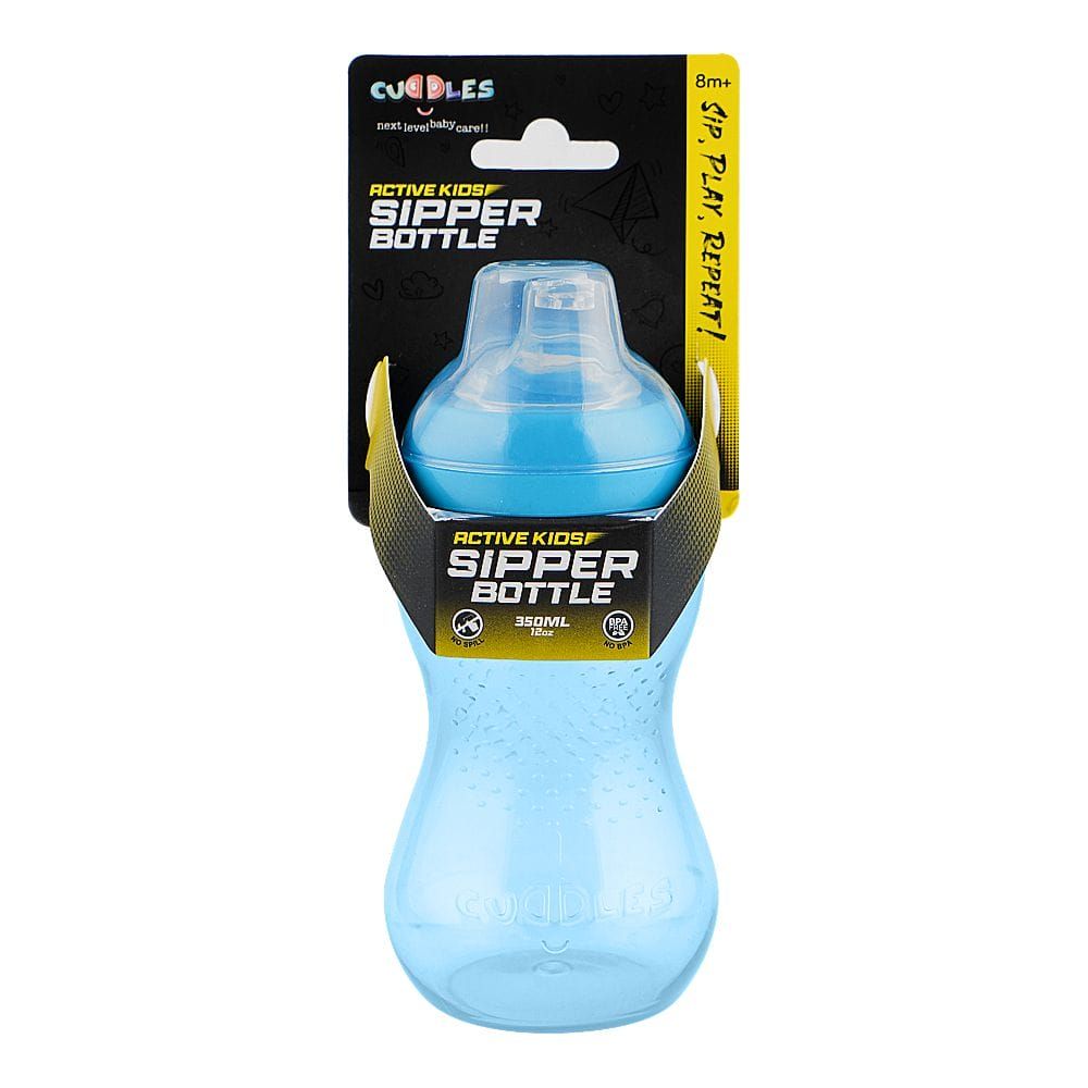 Cuddles Active Kids Sipper Bottle, For 8+ Months, Blue, 350ml