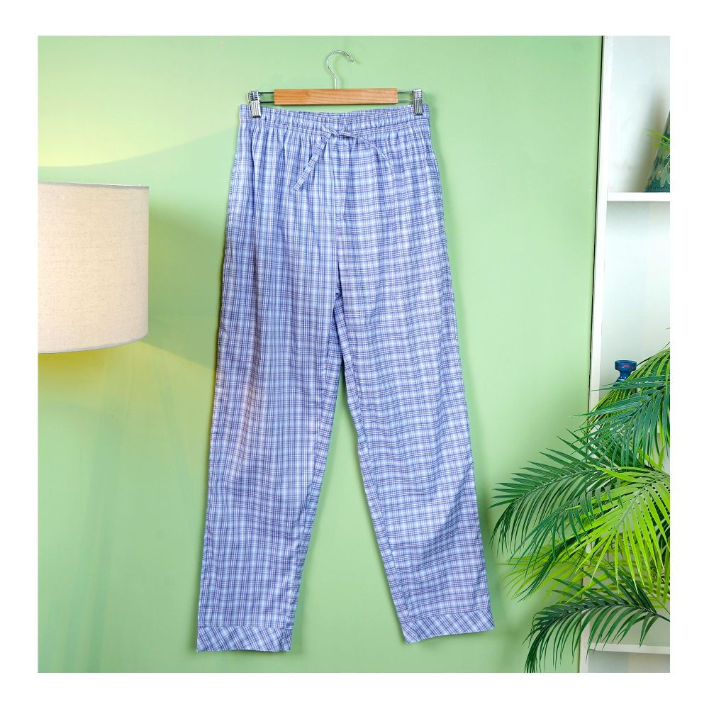 Basix Men's Check Trouser, Blue & White, MT-923