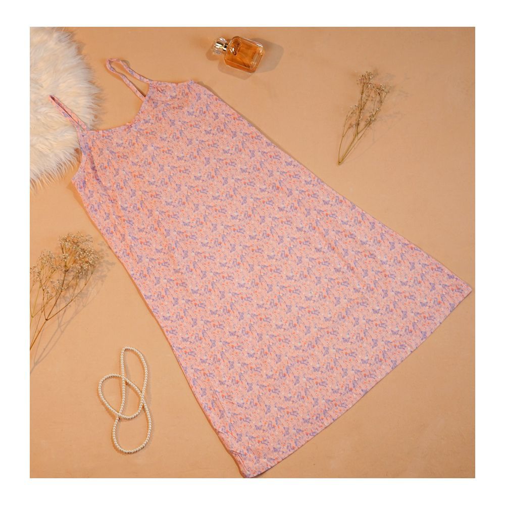 IFG Women's Night Midi Nighty, Cotton, Speghetti Straps, Peach