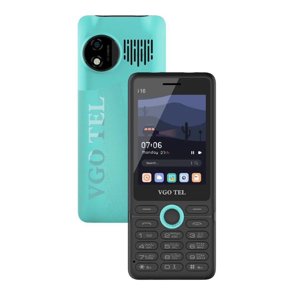 VGO Tel i16 Feature Mobile Phone, Dual Nano SIM, 3000mAh Battery, 2.8" Display, Aqua
