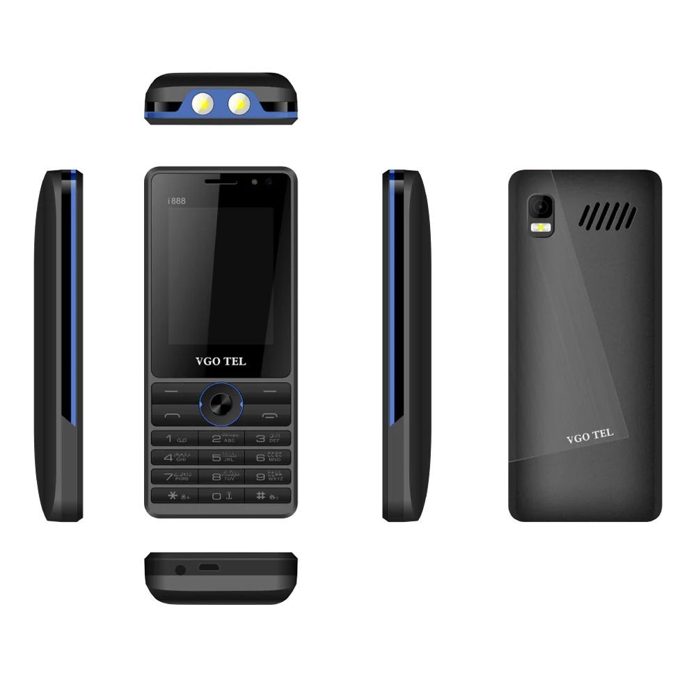 VGO Tel i888 Feature Mobile Phone, Dual SIM, 5000mAh Battery, 2.4" Display, Black & Blue