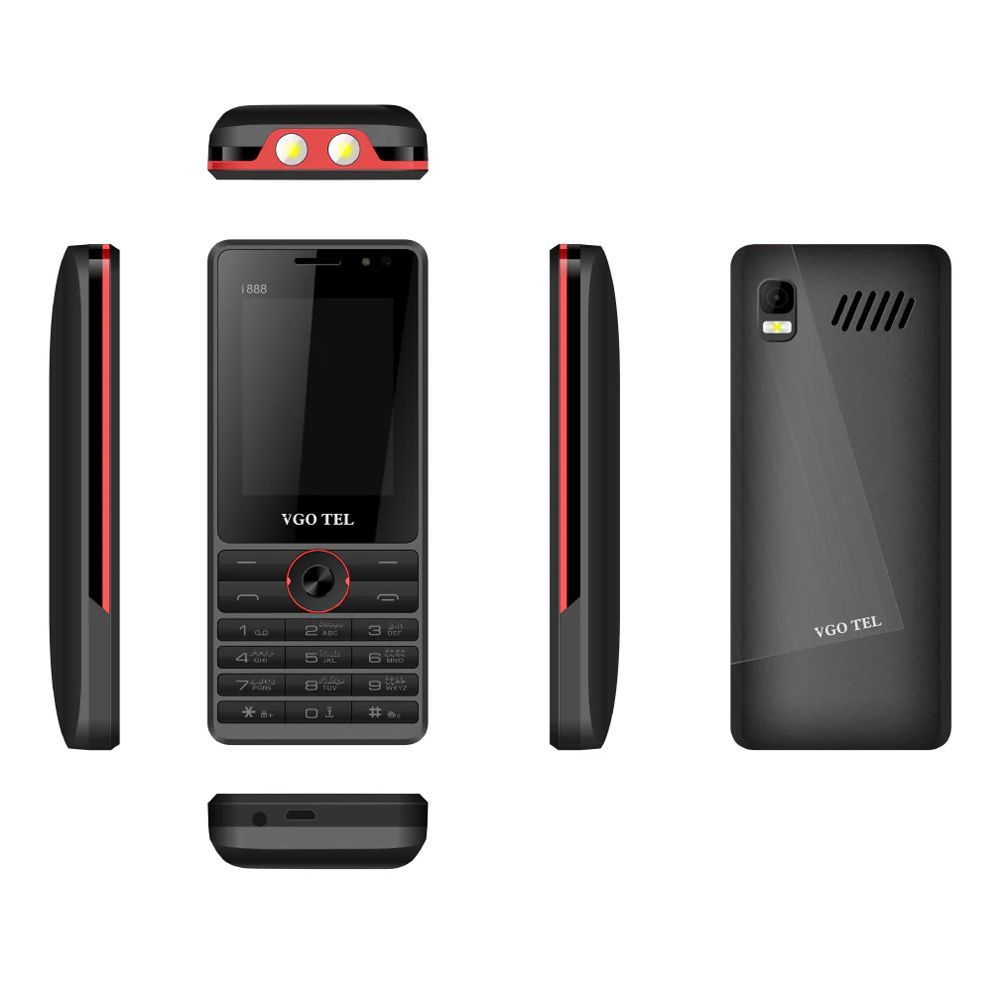 VGO Tel i888 Feature Mobile Phone, Dual SIM, 5000mAh Battery, 2.4" Display, Black & Red